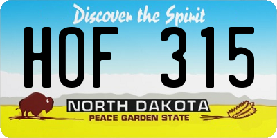 ND license plate HOF315
