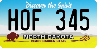 ND license plate HOF345