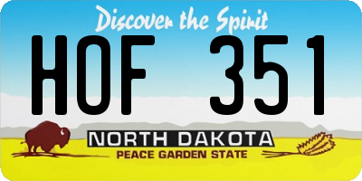 ND license plate HOF351