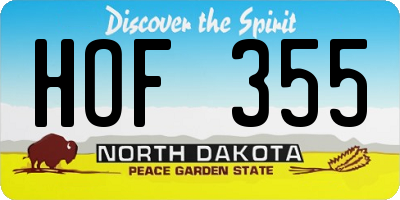 ND license plate HOF355