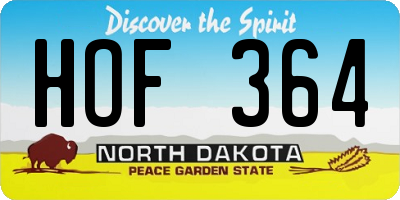 ND license plate HOF364