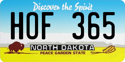 ND license plate HOF365
