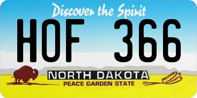 ND license plate HOF366