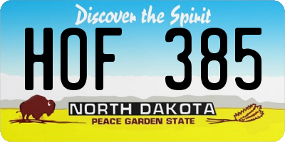 ND license plate HOF385