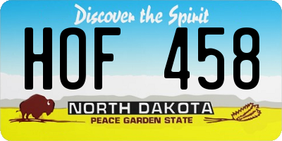 ND license plate HOF458