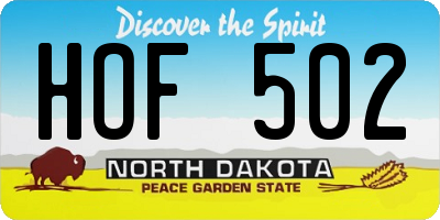 ND license plate HOF502