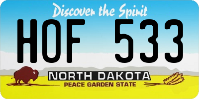 ND license plate HOF533