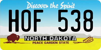 ND license plate HOF538