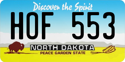 ND license plate HOF553