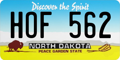 ND license plate HOF562