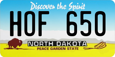 ND license plate HOF650