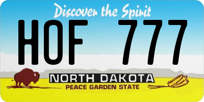 ND license plate HOF777