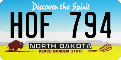 ND license plate HOF794