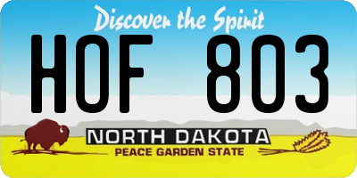 ND license plate HOF803