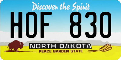 ND license plate HOF830