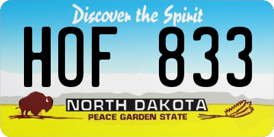 ND license plate HOF833