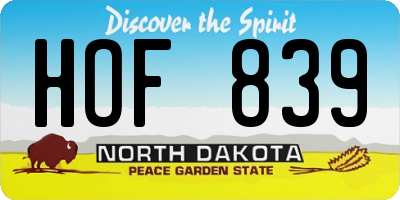 ND license plate HOF839