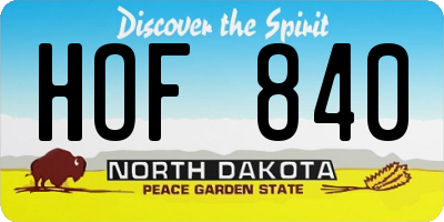 ND license plate HOF840