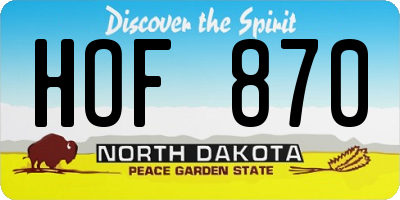 ND license plate HOF870