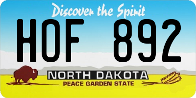 ND license plate HOF892