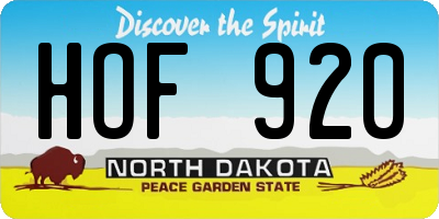 ND license plate HOF920