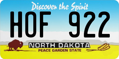 ND license plate HOF922
