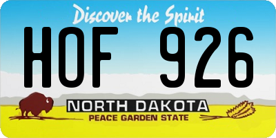 ND license plate HOF926