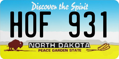ND license plate HOF931