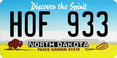 ND license plate HOF933