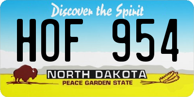 ND license plate HOF954