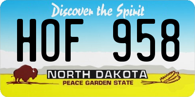 ND license plate HOF958