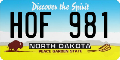 ND license plate HOF981