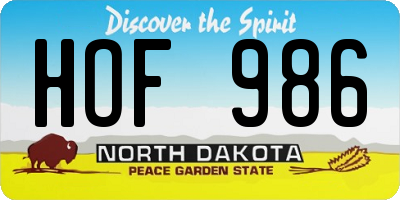 ND license plate HOF986