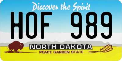 ND license plate HOF989