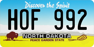 ND license plate HOF992