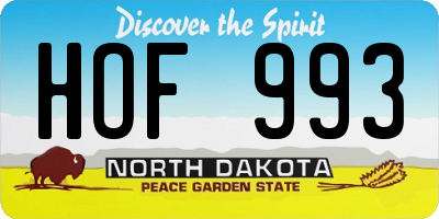 ND license plate HOF993
