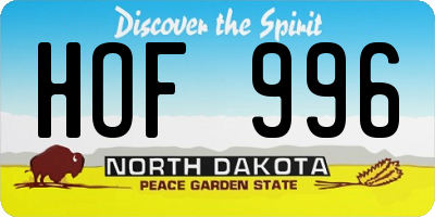 ND license plate HOF996