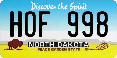 ND license plate HOF998