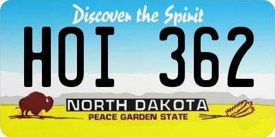 ND license plate HOI362