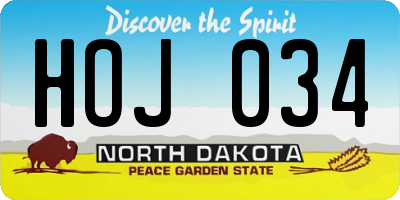 ND license plate HOJ034