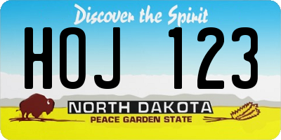 ND license plate HOJ123