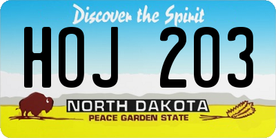 ND license plate HOJ203