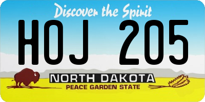 ND license plate HOJ205
