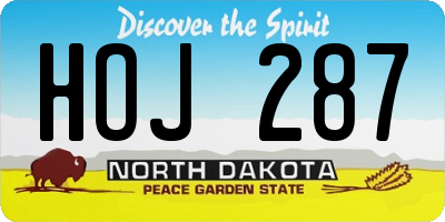 ND license plate HOJ287