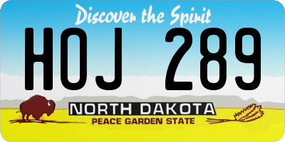 ND license plate HOJ289