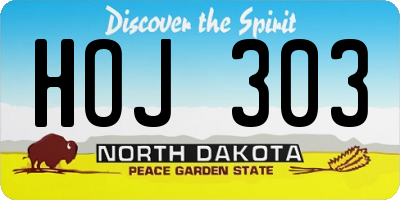 ND license plate HOJ303