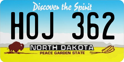 ND license plate HOJ362