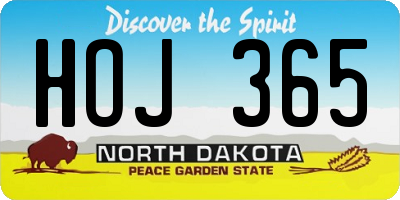 ND license plate HOJ365