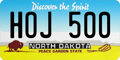 ND license plate HOJ500