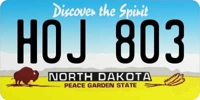 ND license plate HOJ803